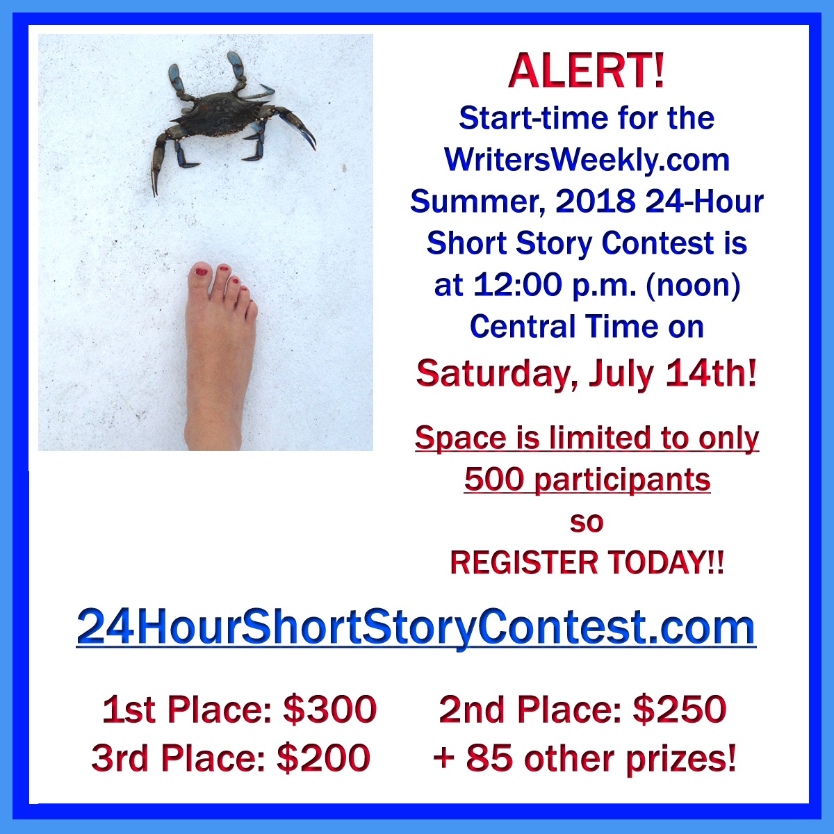 ON SATURDAY, APRIL 21st – Join Us for the Spring, 2018 24-Hour Short Story Contest – 1st Place Gets $300!!