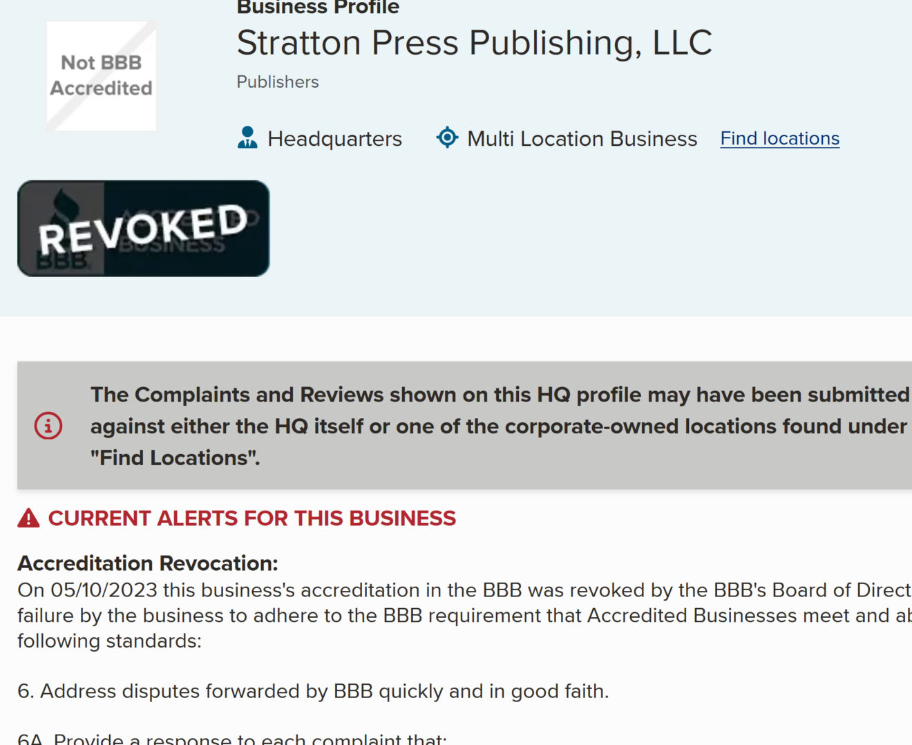 OUCH! The BBB Has REVOKED Stratton Press Publishing's Accreditation AND Given Them an F Rating. Find out why!